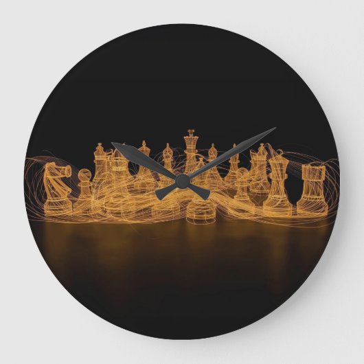 Illuminated Chess Pieces Wall Clock ラージ壁時計 (正面)