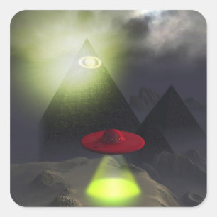 IlluminatiのピラミッドおよびUFOのステッカー スクエアシール