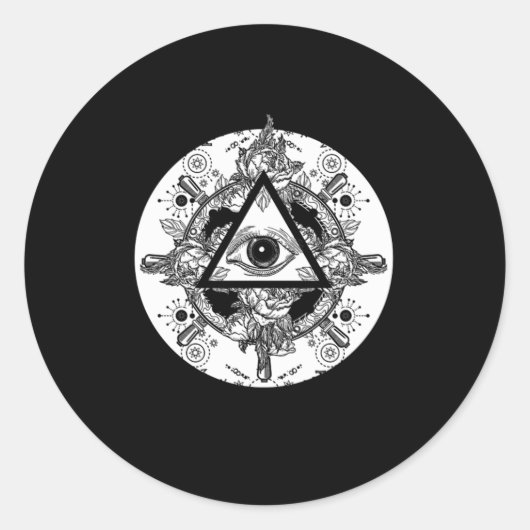 Illuminati Conspiracy Triangle Masonic Mandala Gif ラウンドシール (正面)