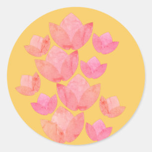 illusimaグラデーション ピンク蓮の花 黄色 ラウンドシール