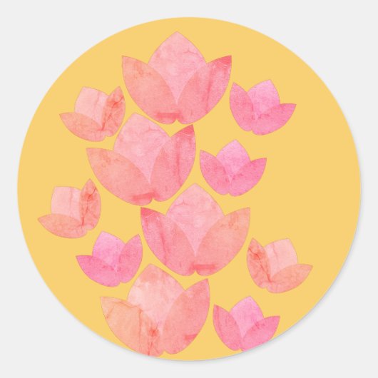 illusimaグラデーション ピンク蓮の花 黄色 ラウンドシール (正面)