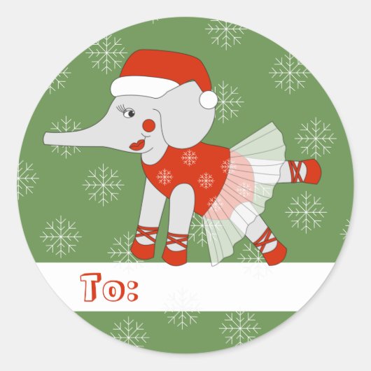 illusimaバレリーナ象クリスマススノーフレーク ラウンドシール (正面)