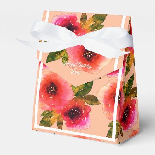 illusimaピンク赤い花水色誕生日ギフト/ フェイバーボックス (正面サイド)