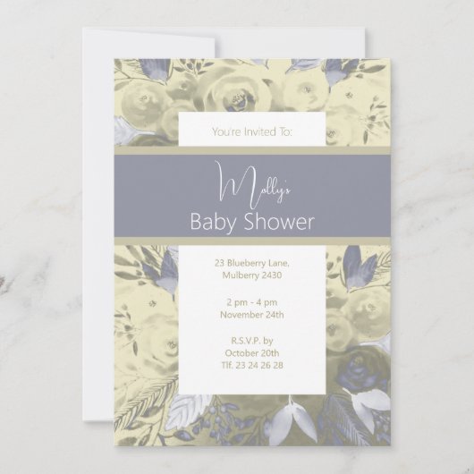 illusima紫色の水彩花模様ベビーシャワー 招待状 (正面)