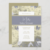 illusima紫色の水彩花模様ベビーシャワー 招待状 (正面/裏面)