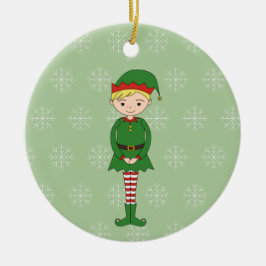 illusima クリスマス男の子エルフ雪の結晶 グリーン セラミックオーナメント