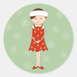 illusima クリスマス 冬の女の子 雪の結晶 グリーン ラウンドシール