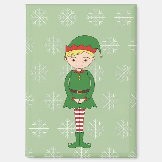 illusima クリスマス 男の子 エルフ 雪の結晶 グリーン マグネット (正面)