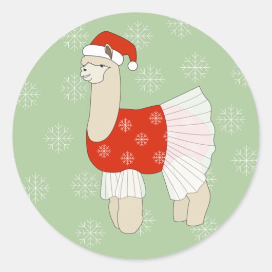 illusima バレリーナ ラマ クリスマス スノーフレーク ラウンドシール (正面)