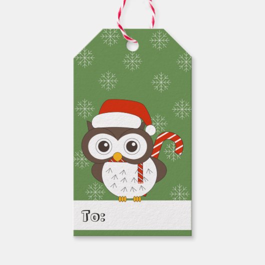 illusima フクロウ クリスマス スノーフレーク グリーン ギフトタグ (正面)
