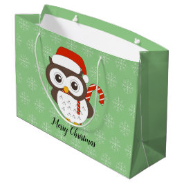 illusima フクロウ クリスマス スノーフレーク ライトグリーン ラージペーパーバッグ