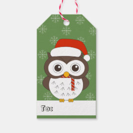 illusima フクロウ サンタ帽子 クリスマス スノーフレーク 緑 ギフトタグ