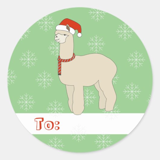 illusima ラマ クリスマス スノーフレーク グリーン ラウンドシール (正面)