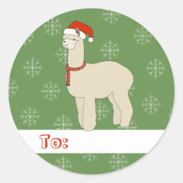 illusima リャマ クリスマス スノーフレーク グリーン ラウンドシール