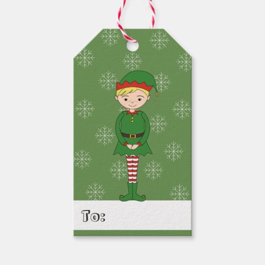 illusima 少年エルフ クリスマス スノーフレーク グリーン ギフトタグ (正面)
