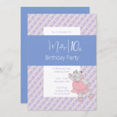illusima 青いバレリーナヒポ 10歳の誕生日 招待状 (正面/裏面)