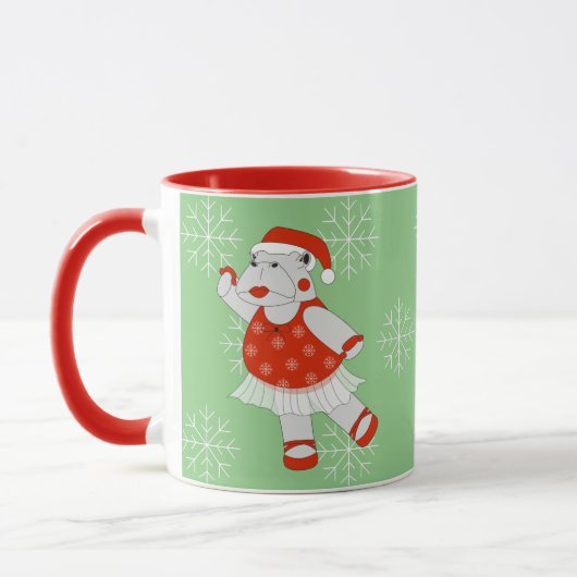 illusima Ballerina Hippo Christmas Snowflakes Mug マグカップ (左)