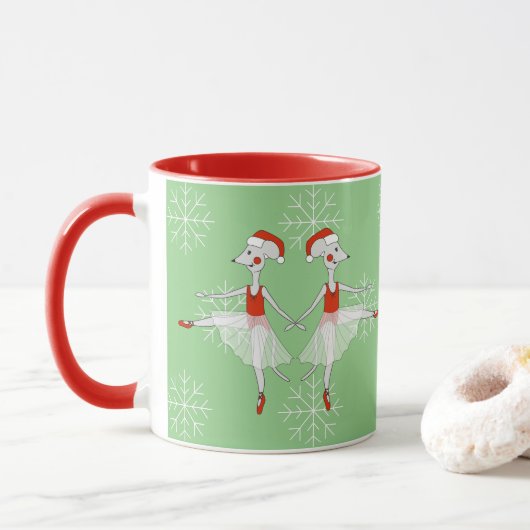 illusima Ballerina Mice Christmas Snowflakes マグカップ (ドーナツ)