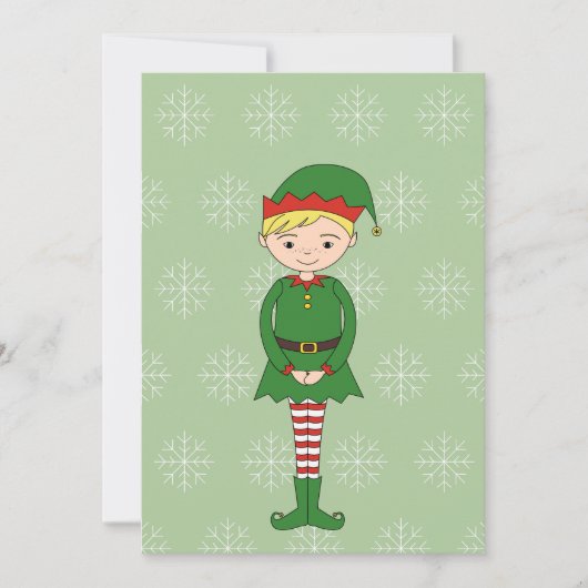 illusima Boy Elf Snowflakes Green Christmas Card (正面)