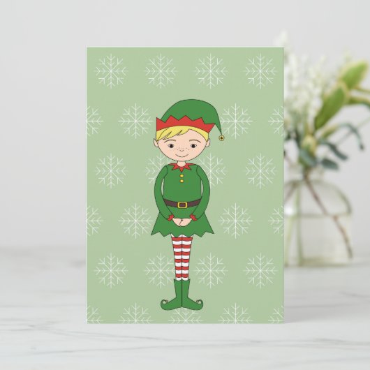 illusima Boy Elf Snowflakes Green Christmas Card (スタンド正面)