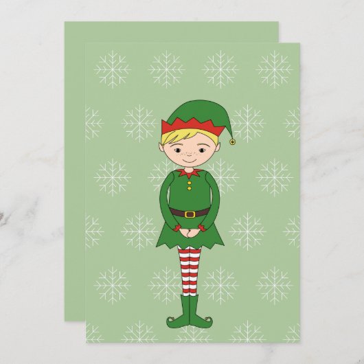illusima Boy Elf Snowflakes Green Christmas Card (正面/裏面)