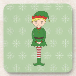 illusima Christmas Boy Elf Snowflakes Green コースター