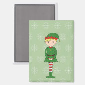 illusima Christmas Boy Elf Snowflakes Green マグネット (正面/裏面)