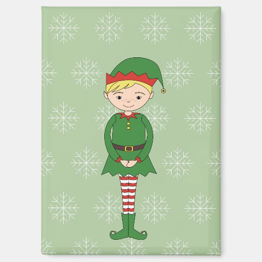 illusima Christmas Boy Elf Snowflakes Green マグネット (正面)