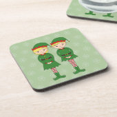 illusima Christmas Elves Snowflakes Green コースター (左側)