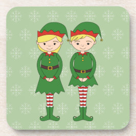 illusima Christmas Elves Snowflakes Green コースター
