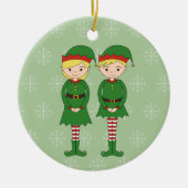 illusima Christmas Elves Snowflakes Green セラミックオーナメント (正面)