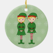 illusima Christmas Elves Snowflakes Green セラミックオーナメント (裏面)