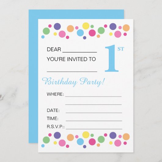 illusima circles, Blue Back, 1st誕生日パーティー 招待状 (正面/裏面)