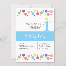 illusima Rainbow Circles, Blue Back, 1st誕生日 招待状