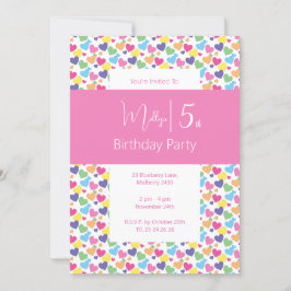 illusima Rainbow Love Hearts Girls 5th Birthday 招待状