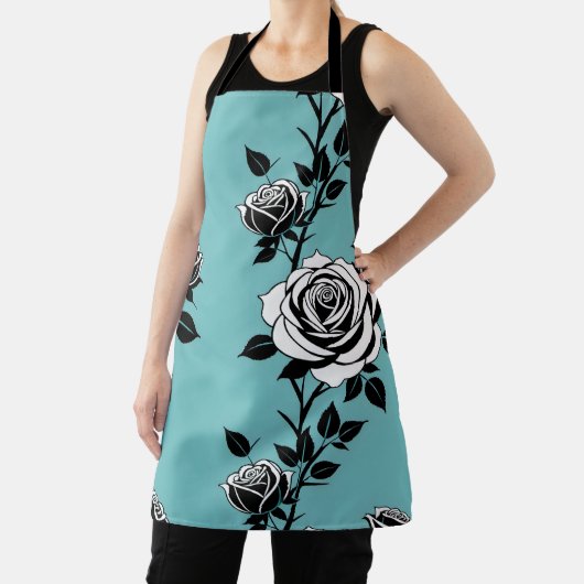 Illustrated Black And White Roses  エプロン (インサイチュ)