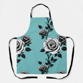 Illustrated Black And White Roses  エプロン (正面)