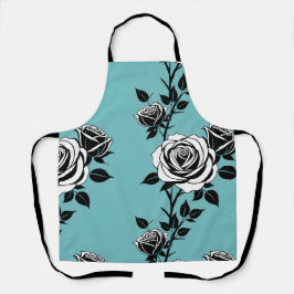 Illustrated Black And White Roses  エプロン