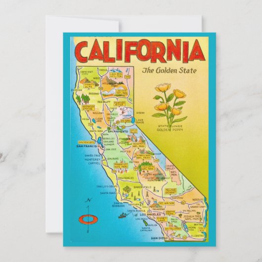 Illustrated California State 5x7 Big Postcard サンキューカード (正面)