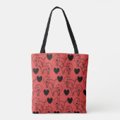 Illustrated Cats and Hearts Red Pattern トートバッグ (裏面)