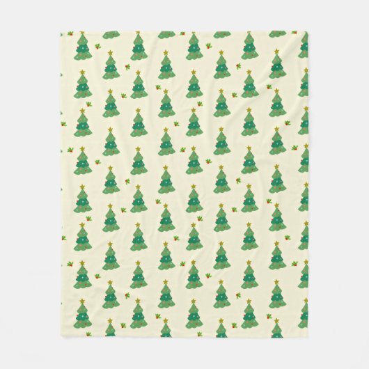 Illustrated Christmas Trees Fleece Blanket フリースブランケット (正面)