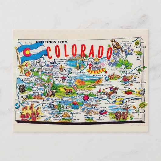 Illustrated Colorado Map Postcard ポストカード (正面)