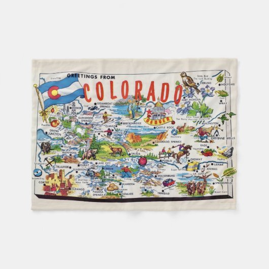 Illustrated Colorado Map Small  フリースブランケット (正面(横))