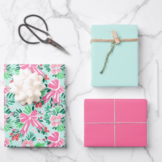 Illustrated Coquette Bow Modern Mint Gift Wrap ラッピングペーパーシート (正面)