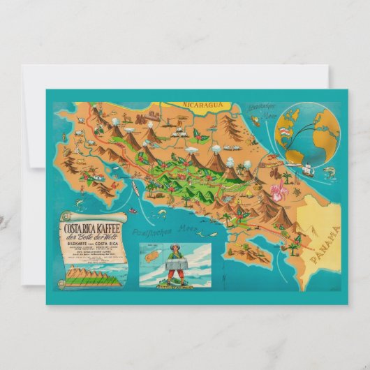 Illustrated COSTA RICA Map 5x7 Card カード (正面)