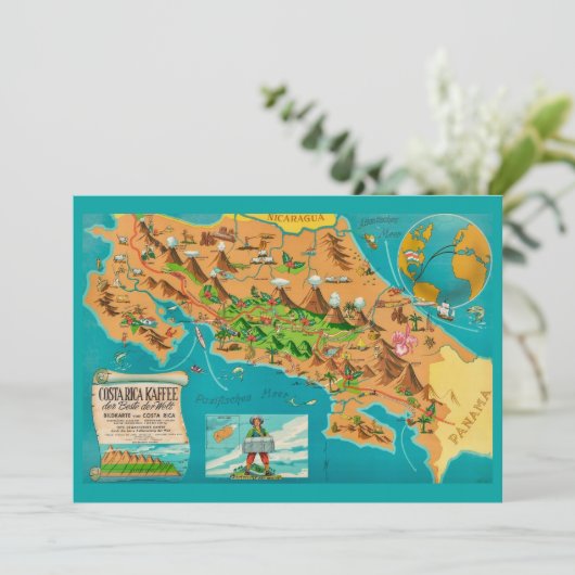 Illustrated COSTA RICA Map 5x7 Card カード (スタンド正面)