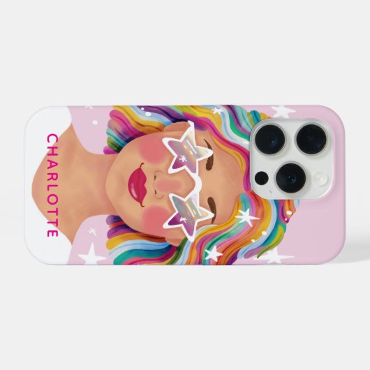Illustrated Cute Woman Girl Rainbow Personalized iPhoneケース (裏面横)