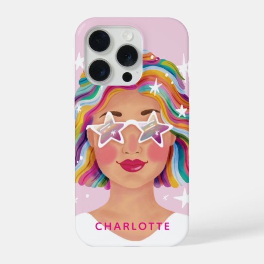 Illustrated Cute Woman Girl Rainbow Personalized iPhoneケース (裏面)