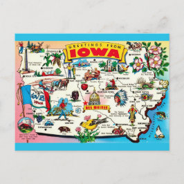 Illustrated Iowa Map Postcard ポストカード