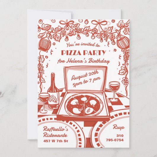 Illustrated Italian Pizza Party 招待状 (正面)